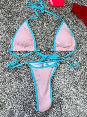 Pink and Turquoise Two-Piece Bikini Set